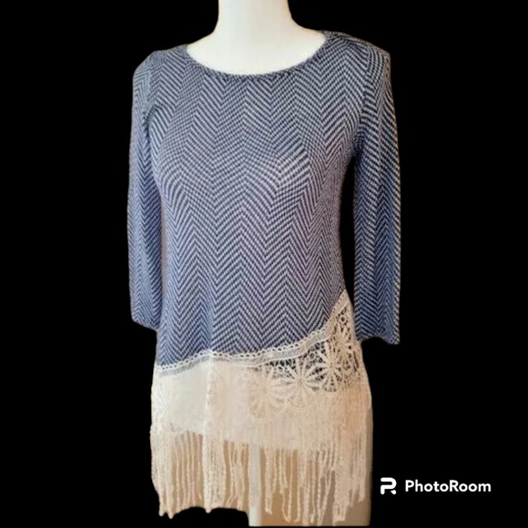 ALYA Anthropologie Marled Knit Chevron Lace Shirt - Picture 3 of 11
